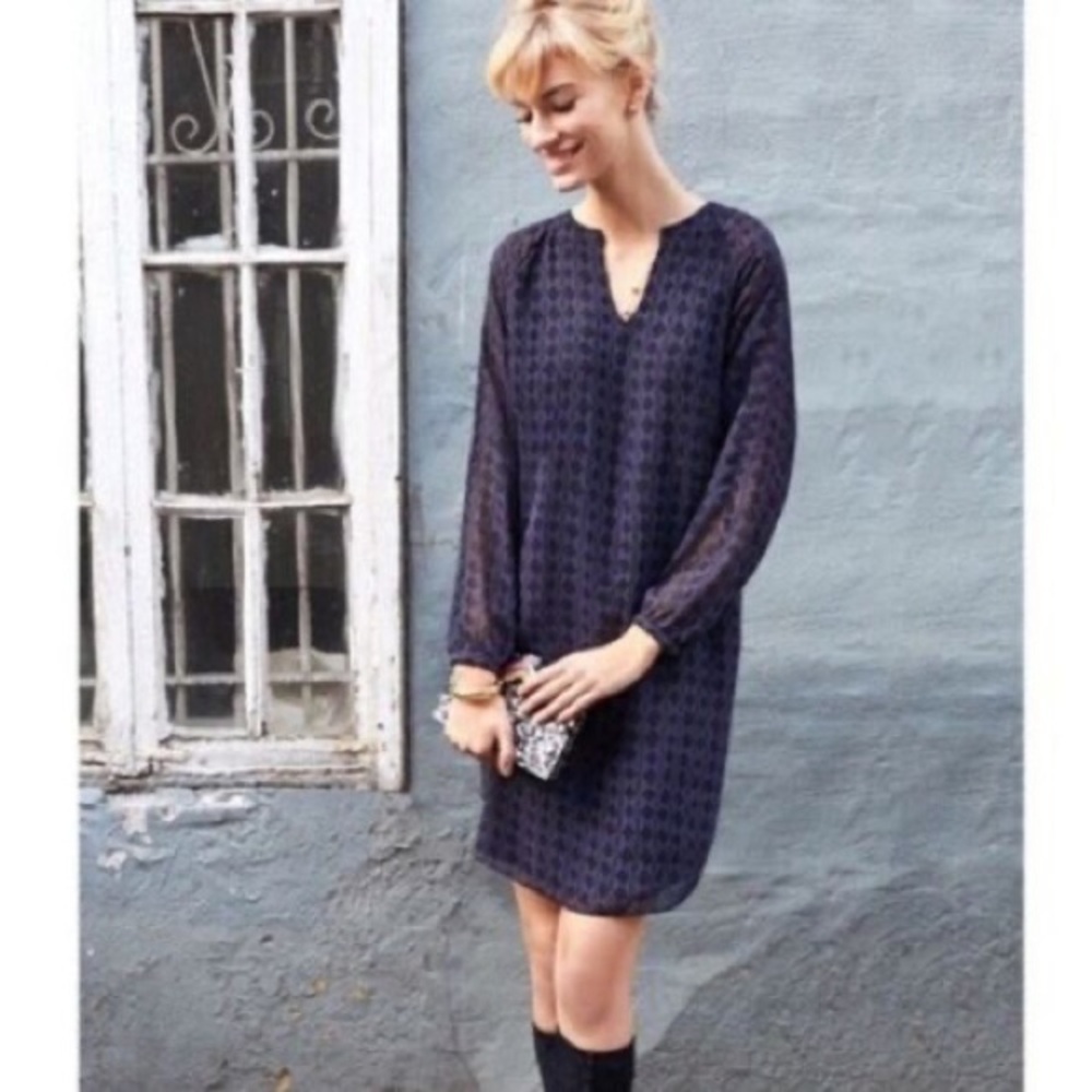 Cabi 3102 Harlequin Diamond Print Lined‎ Chiffon Dress Long Sleeve Womens